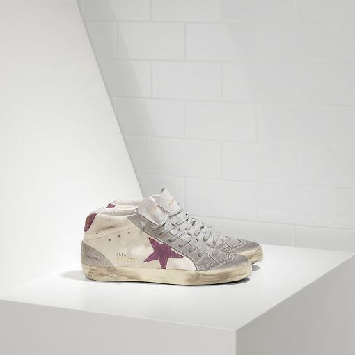 Sneakers Mid Star in Pelle E Stella in Camoscio White Pink Star-0