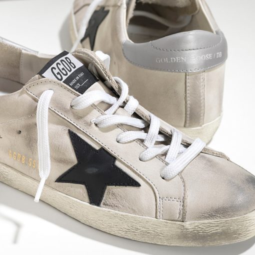 Womens Super Star Sneakers In Nabuk E Stella Pelle Cream Black Star Ggdb Sneaker-1996