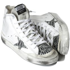 Mens Francy Sneakers In Leather and Pony Skin Star White Zebra Ankle Boots-1453