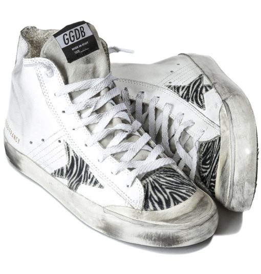 Mens Francy Sneakers In Leather and Pony Skin Star White Zebra Ankle Boots-1453