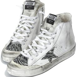 Mens Francy Sneakers In Leather and Pony Skin Star White Zebra Ankle Boots-1454