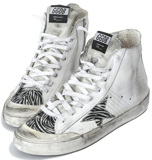 Mens Francy Sneakers In Leather and Pony Skin Star White Zebra Ankle Boots-1454