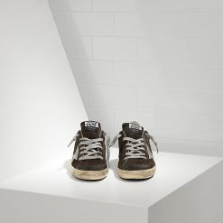 Mens Super Star Sneakers In Coffee Suede and Leather Star Gold-1633