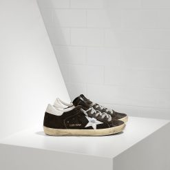 Mens Super Star Sneakers In Coffee Suede and Leather Star Gold-0