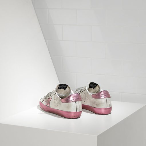 Superstar Sneakers In White Leather With Pink Leather Star -1548