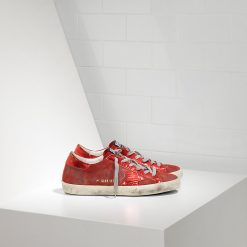 Super Star Sneakers In Camoscio E Stella Pelle Laminata Red Mirror Star-0