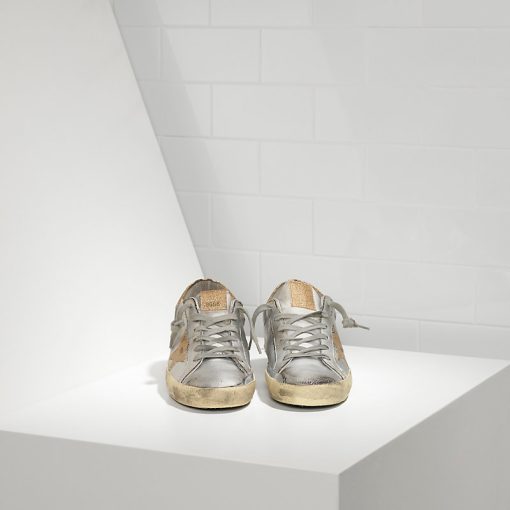 Super Star Sneakers In Silver Leather with Gold Leather Star Sneakers-2002