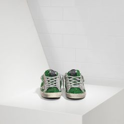 Superstar Sneakers In Pelle Spalmata All Over Glitter E Stella In Camoscio Emerald Green Glitte-1496