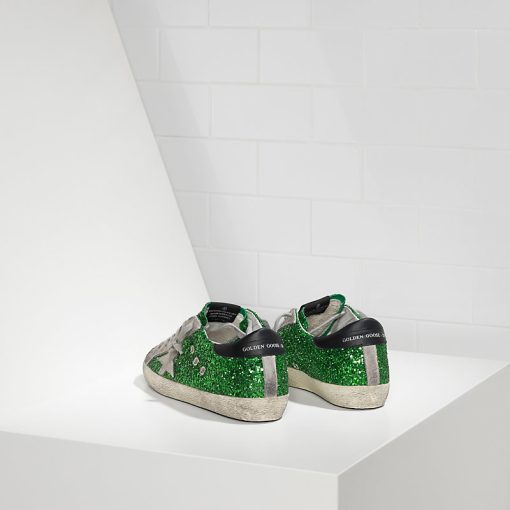 Superstar Sneakers In Pelle Spalmata All Over Glitter E Stella In Camoscio Emerald Green Glitte-1497