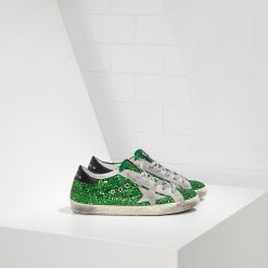 Superstar Sneakers In Pelle Spalmata All Over Glitter E Stella In Camoscio Emerald Green Glitte-0