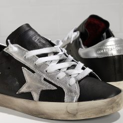 Deluxe Brand Womens Archive Super Star Sneakers In Black Leather with White Star Sneakers Outlet-2079