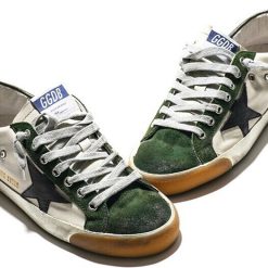 Women Superstar Sneakers In Green Suede White Leather and Black Star Sneakers Womens Sale-1977