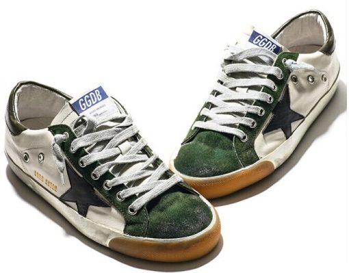 Women Superstar Sneakers In Green Suede White Leather and Black Star Sneakers Womens Sale-1977