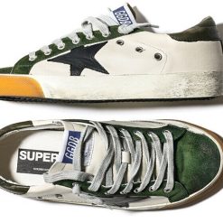 Women Superstar Sneakers In Green Suede White Leather and Black Star Sneakers Womens Sale-1978