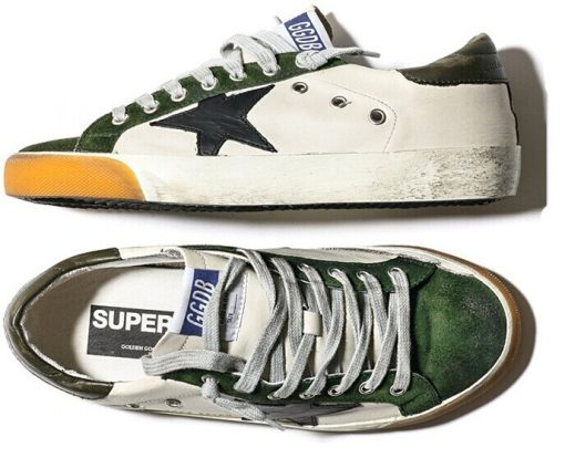 Women Superstar Sneakers In Green Suede White Leather and Black Star Sneakers Womens Sale-1978