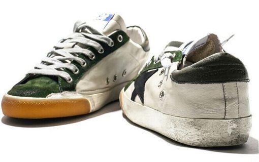 Women Superstar Sneakers In Green Suede White Leather and Black Star Sneakers Womens Sale-1979