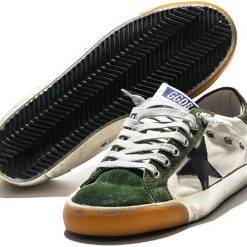 Women Superstar Sneakers In Green Suede White Leather and Black Star Sneakers Womens Sale-1980