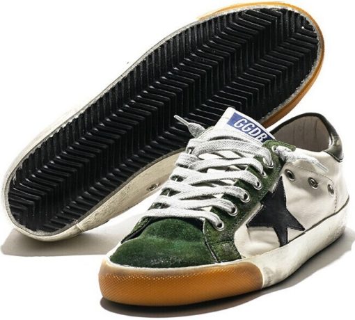 Women Superstar Sneakers In Green Suede White Leather and Black Star Sneakers Womens Sale-1980