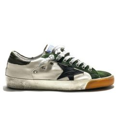 Women Superstar Sneakers In Green Suede White Leather and Black Star Sneakers Womens Sale-0