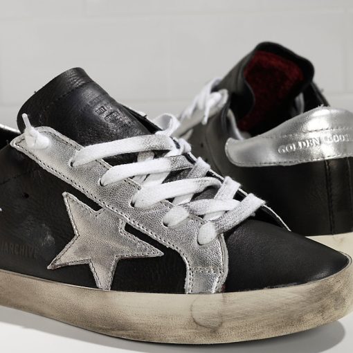 Deluxe Brand Mens Archive Super Star Sneakers In Black Leather with White Star Superstar Sale-2211