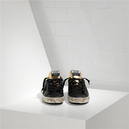 Deluxe Brand Superstar Leather Couples Shoes Black Gold Sneaker-1926