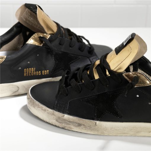 Deluxe Brand Superstar Leather Couples Shoes Black Gold Sneaker-1928