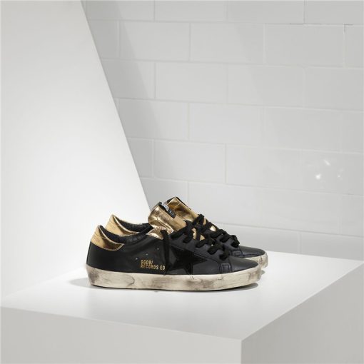 Deluxe Brand Superstar Leather Couples Shoes Black Gold Sneaker-0