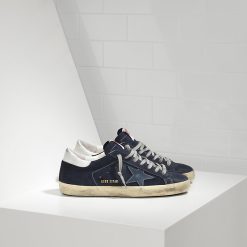 Women Superstar Sneakers In Blue Suede and Leather Star Superstar -0