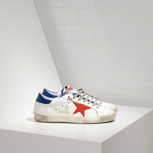 Super Star Scarpe Leather White Red Blue-0