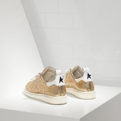 Starter Sneakers leather glitter coated Gold Glitter White S-2798