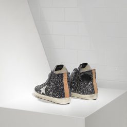 Sneakers Francy in pelle splamata all over Glitter e Stella in Pelle GREY GLITTER-2842