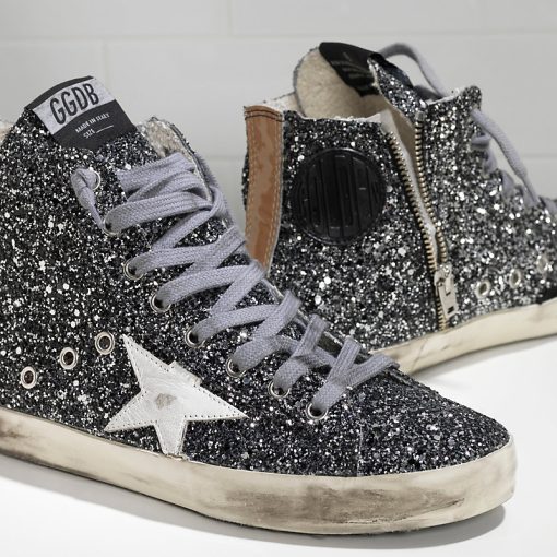 Sneakers Francy in pelle splamata all over Glitter e Stella in Pelle GREY GLITTER-2844