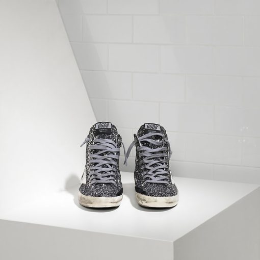 Sneakers Francy in pelle splamata all over Glitter e Stella in Pelle GREY GLITTER-2845