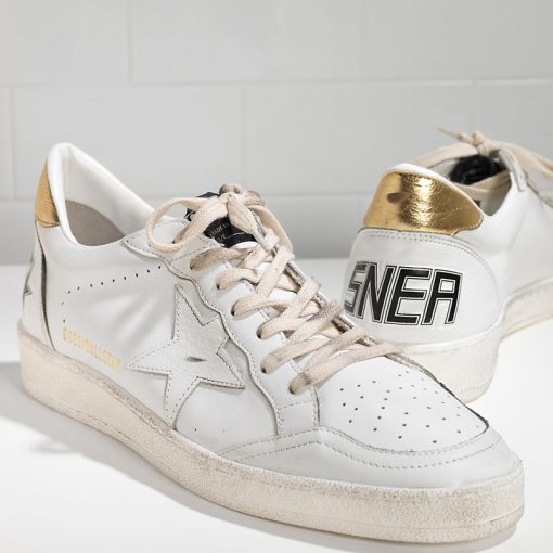 Ball Star Sneakers Gold White For Couples Leather shoes-2883