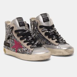 Sneakers Francy Kids G35KS002.A19 in pelle argentata e glitter-4782