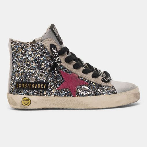 Sneakers Francy Kids G35KS002.A19 in pelle argentata e glitter-0