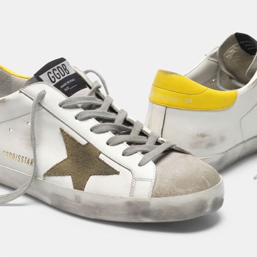 Sneakers Super-Star G35MS590.Q73 in pelle con stella in suede e talloncino giallo-4344