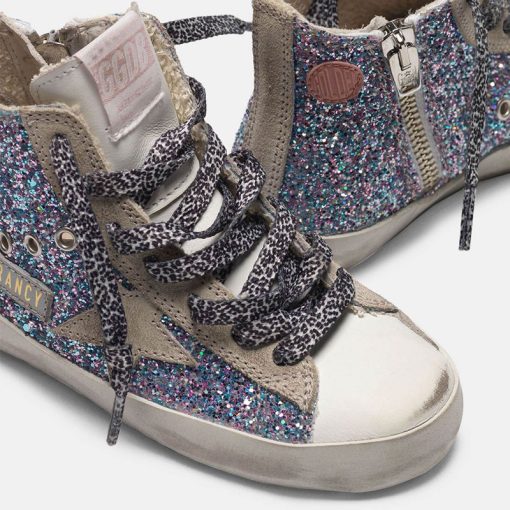 Sneakers Francy Kids G36KS002.A34 bianche in pelle e glitter multicolor-4776