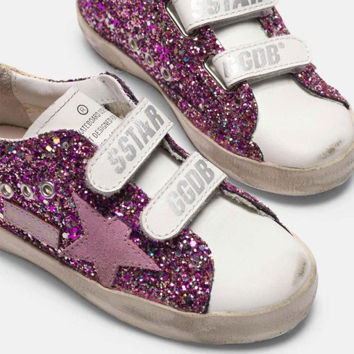 Sneakers Old School Kids G36KS021.I9 con glitter fuxia e stella rosa-4635