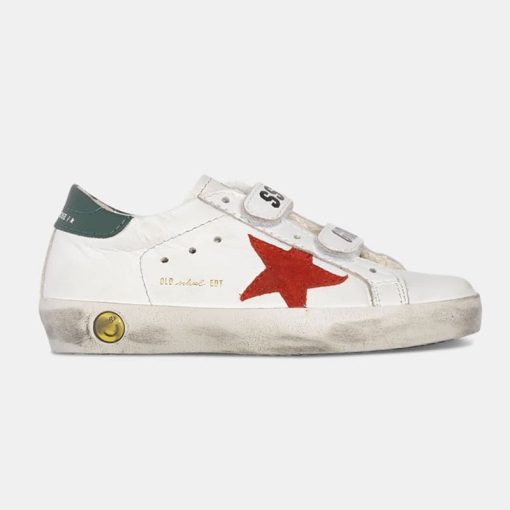 Sneakers Old School Kids G36KS021.J4 bianche con stella rossa talloncino verde-0