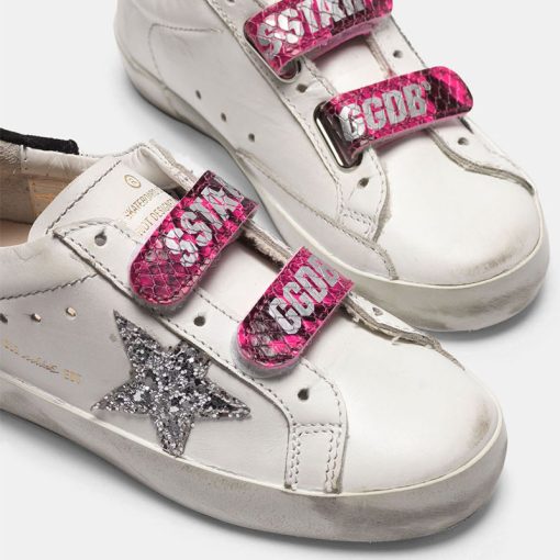 Sneakers Old School G36KS321.I6 con stella glitter e chiusura fuxia pitonata-4656