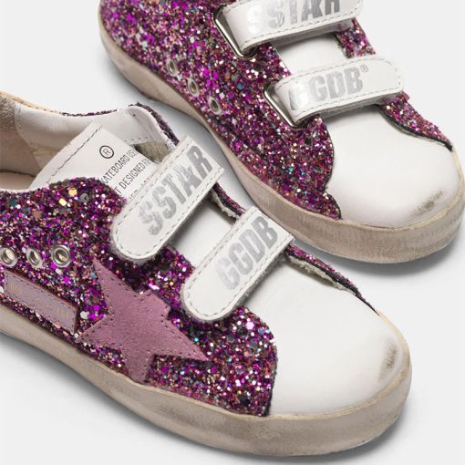 Sneakers Old School Kids G36KS321.I9 con glitter fuxia e stella rosa-4668