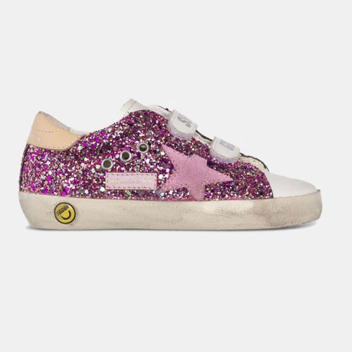 Sneakers Old School Kids G36KS321.I9 con glitter fuxia e stella rosa-0