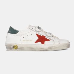 Sneakers Old School bianche kids G36KS321.J4 con stella rossa e talloncino verde-0