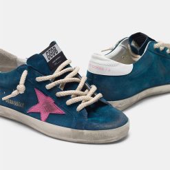 Sneakers Super-Star G36WS590.T23 in suede blu con stella rosa-4076