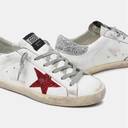 Sneakers Super-Star G36WS590.T97 bianche in pelle con stella glitter rossa-3990