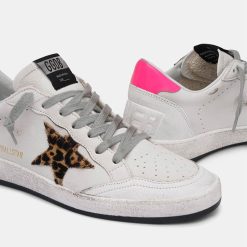 Sneakers Ball Star bianche G36WS592.A34 in pelle con stella leopardata-4416