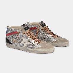 Sneakers Mid Star GWF00122.F000270.80272 in glitter silver con lacci leo e talloncino blu-5315