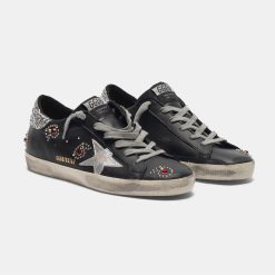 Sneakers Super-Star G36WS590.T99 nere in pelle con pietre decorative-5487