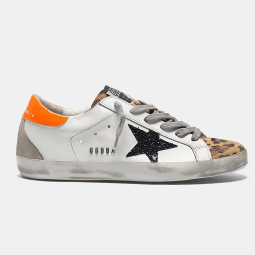 Sneakers Super-Star G36WS590.T66 con inserto leopardato, stella con glitter e talloncino arancio-0